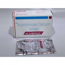 A box and a blister of generic Acamprosate 333mg Tablet