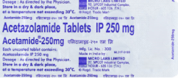 A blister and a box of Acetazolamide 250mg Tablet