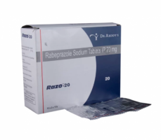 Box and blister strip of generic Rabeprazole Sodium 20mg tablets