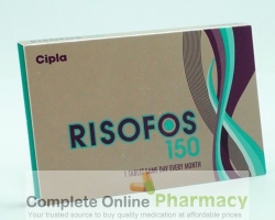 Box of generic Risedronate Sodium 150mg tablets
