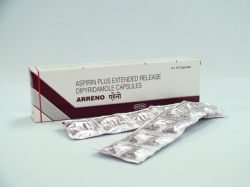 Box and blister strip of aspirin 25 mg, dipyridamole (ER) 200 mg capsules