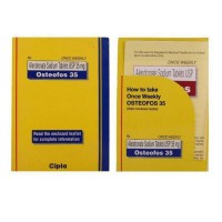 Front and back box of generic Alendronate Sodium 35mg tablet