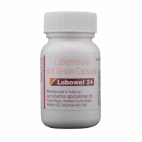 Bottle of generic Lubiprostone 24mcg Soft Gelatin Capsules