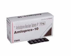 Box of Amlodipine Besylate 10mg tablets