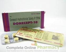 A box and a blister of generic Donepezil HCl 10mg tablets