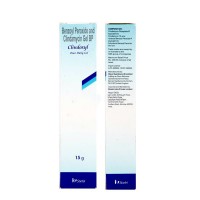 Front and back of box of generic Benzoyl Peroxide (5%) + Clindamycin (1%) Gel