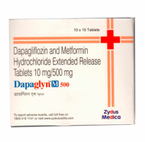 A box of Dapagliflozin 10mg + Metformin 500mg tablets. 