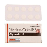 Blister and box of generic Glyburide ( Glibenclamide 5mg tablets )