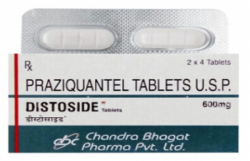 A box of Praziquantel 600mg with 2 tablets