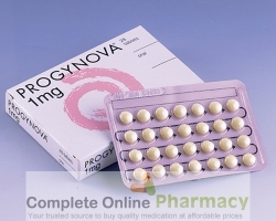A box and a blister of generic estradiol oral 1mg tablets