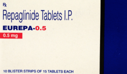 Box and Blister strip of generic Repaglinide 0.5 mg Tablets