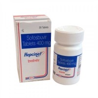 A bottle of and a box of sofosbuvir 400mg tablets