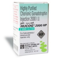 Box of generic Human chorionic gonadotrophin ( HCG ) Hucog 2000 i.u.  Highly Purifed
