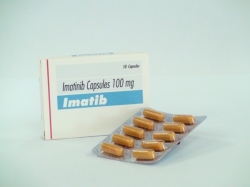 A box and a blister pack of generic Imatinib Mesylate 100mg Tablets