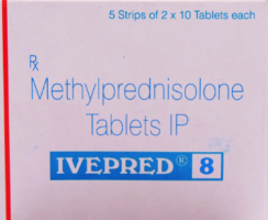 A box of Methylprednisolone 8mg tablets. 
