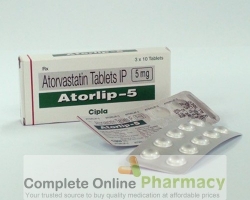 Two blister strips and a box of generic Atorvastatin Calcium 5mg tablets