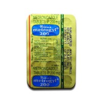 A box of generic metronidazole 200mg tablet