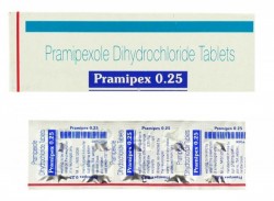 A box pack and a blister of Pramipexole 0.25 mg Tablet