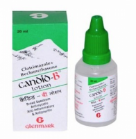 Box and bottle of generic Beclomethasone (0.025%) + Clotrimazole (1%) Lotion
