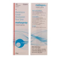 Front and backside of a box pack of Mometasone Nasal Spray 50mcg