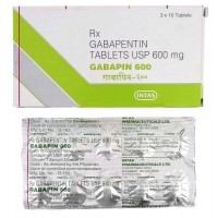 Box and blister strip of generic Gabapentin 600mg Tablets