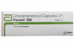A box of Chloramphenicol 250mg capsules. 