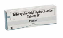 A box of Trihexyphenidyl (2mg) tablets
