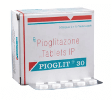 A box and a strip of generic Pioglitazone Hydrochloride 30mg tablets