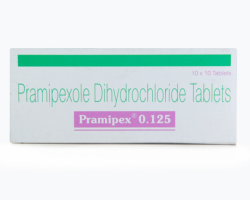A box of Pramipexole 0.125mg tablets. 