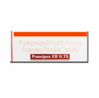 A box of Pramipexole 0.75mg tablets. 