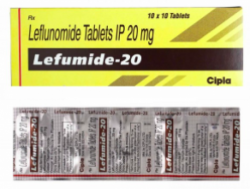 A box and a strip of Leflunomide 20mg Tablet