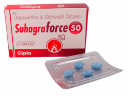 A box and a strip of Sildenafil + Dapoxetine 50mg/30mg Tablet