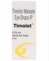 A bottle of Timolol (0.5% w/v)  eye drops. 