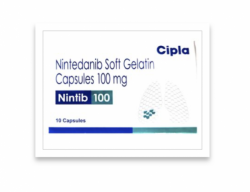 A box of Nintedanib 100mg tablets. 