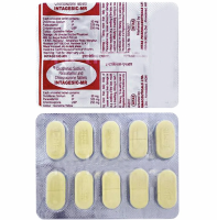 Front and backside of a strip of Chlorzoxazone (250mg) + Diclofenac (50mg) + Paracetamol (325mg)