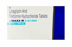Front side of a box of generic Metformin (1000mg) + Linagliptin (2.5mg) Tablet
