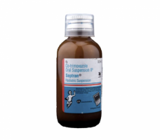 A bottle of Sulfamethoxazole and Trimethoprim suspension. 