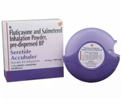 Diskus and box of Seretide 50mcg/500mcg Accuhaler