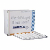 A box and a strip of generic Alfuzosin 10mg Tablet