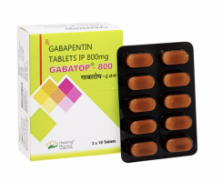 A box and a strip of generic Gabapentin 800mg Tablet