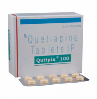 Box and blister strip of generic Quetiapine Fumarate 100mg tablets