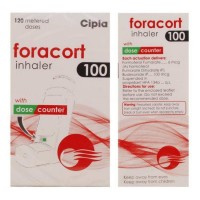 Box and bottle of generic budesonide 100mcg, formoterol fumarate 6mcg inhaler