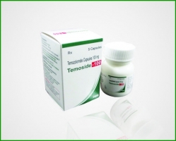 A box of generic Temozolomide 20mg Capsules