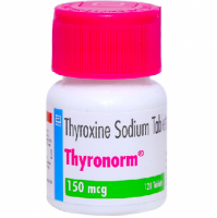 A bottle of Levothyroxine 150mcg tablets. 