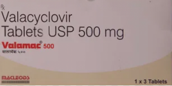 Two blisters and a box of Valacyclovir Hydrochloride 500mg tablets