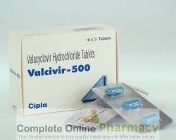 Two blisters and a box of Valacyclovir Hydrochloride 500mg tablets