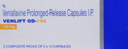 A box of generic Venlafaxine Hydrochloride XR 150mg capsules