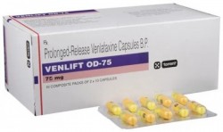 A box and two blister pack of generic Venlafaxine Hydrochloride XR 75mg capsules