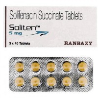 A box and a blister of generic Solifenacin 5mg tablets
