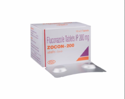 A box and a strip pack of generic fluconazole 200mg tablet